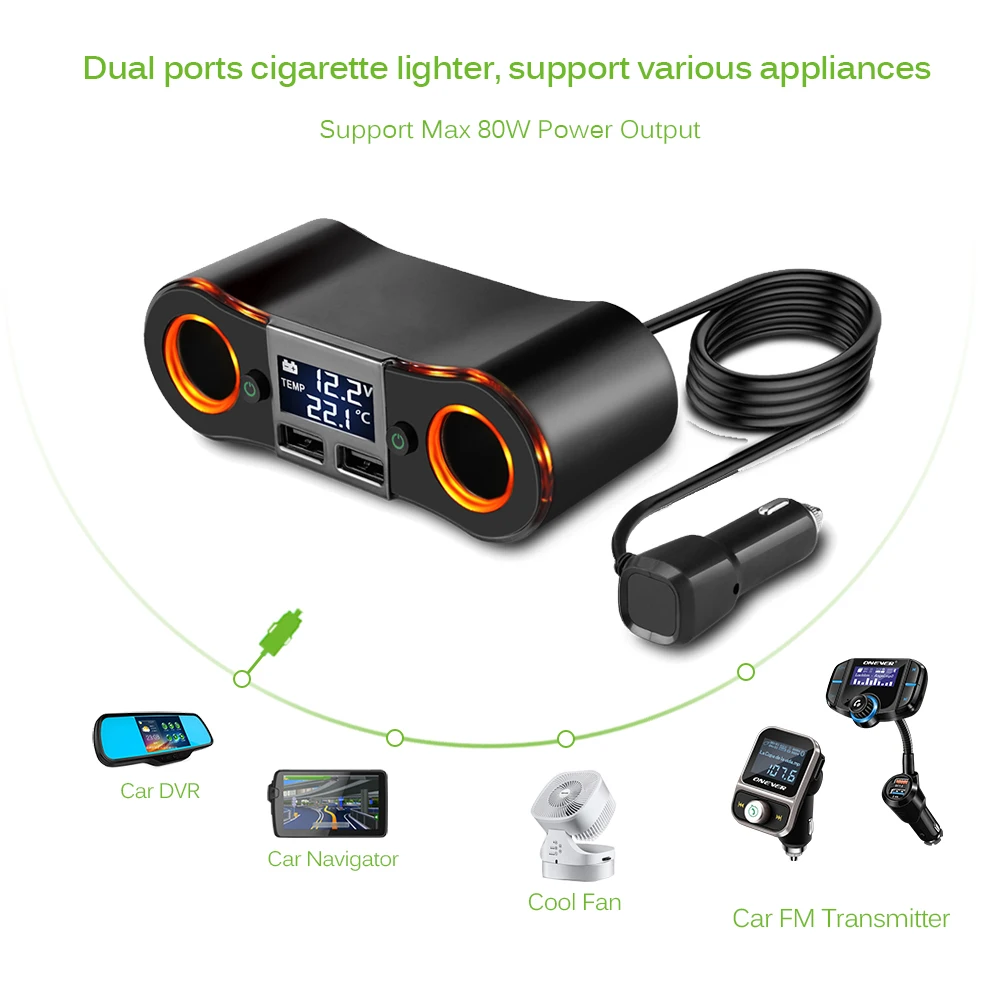 3.5A Dual USB зарядное устройство адаптер для автомобильного прикуривателя 80 Вт Силовая розетка конвертер для DVR Автомобильный дисплей напряжения с 2 переключателями