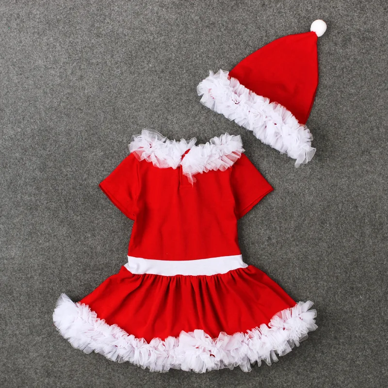 Baby Christmas Dress for Girls Santa Claus Clothing +hat 2 Pcs Party Costume Children Clothes | Детская одежда и обувь