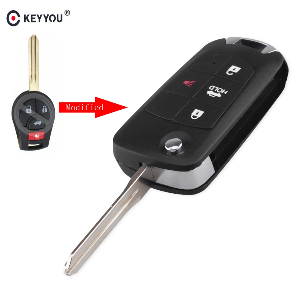 

KEYYOU 4 buttons Uncut Blank remote key Case Flip Folding Key Shell For Nissan Sentra Versa Altima 3+1 buttons NSN14 Blade