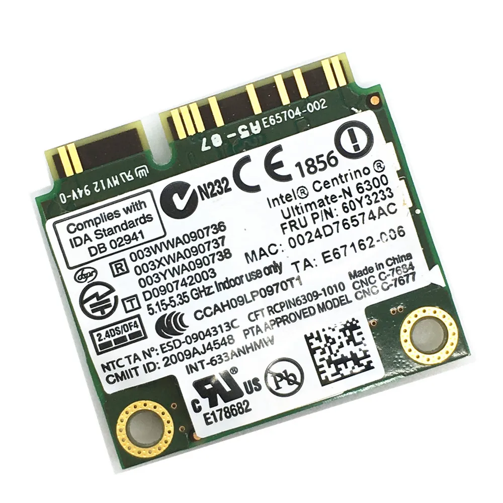 Ultimate-N Intel 6300 633ANHMW 6300AGN Half Mini PCI-E 2 4G/5 ГГц беспроводная карта для X230 X220 T410 T420 FRU 60Y3233 |