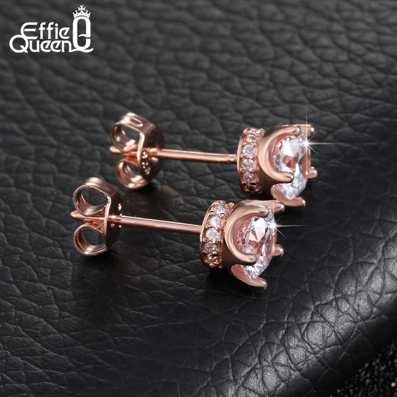 Effie queen AAA циркон розовый маленький золотого цвета серьги-гвоздики для женщин подарок на день рождения Роскошные милые серьги-гвоздики ювелирные изделия HOE122