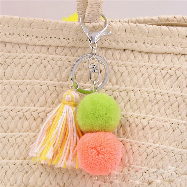 bright green2 Exknl сумка брелок с кисточкой кольцо для женщин Мода Pom богемная подвеска помпон женский брелок летние ювелирные изделия в стиле "Бохо" подарок - Цвет: bright green2