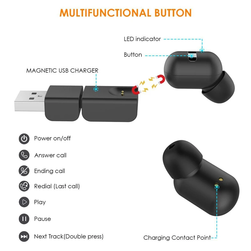 JESBOD A1 Bluetooth наушники самый маленький беспроводной Магнит USB Зарядное устройство