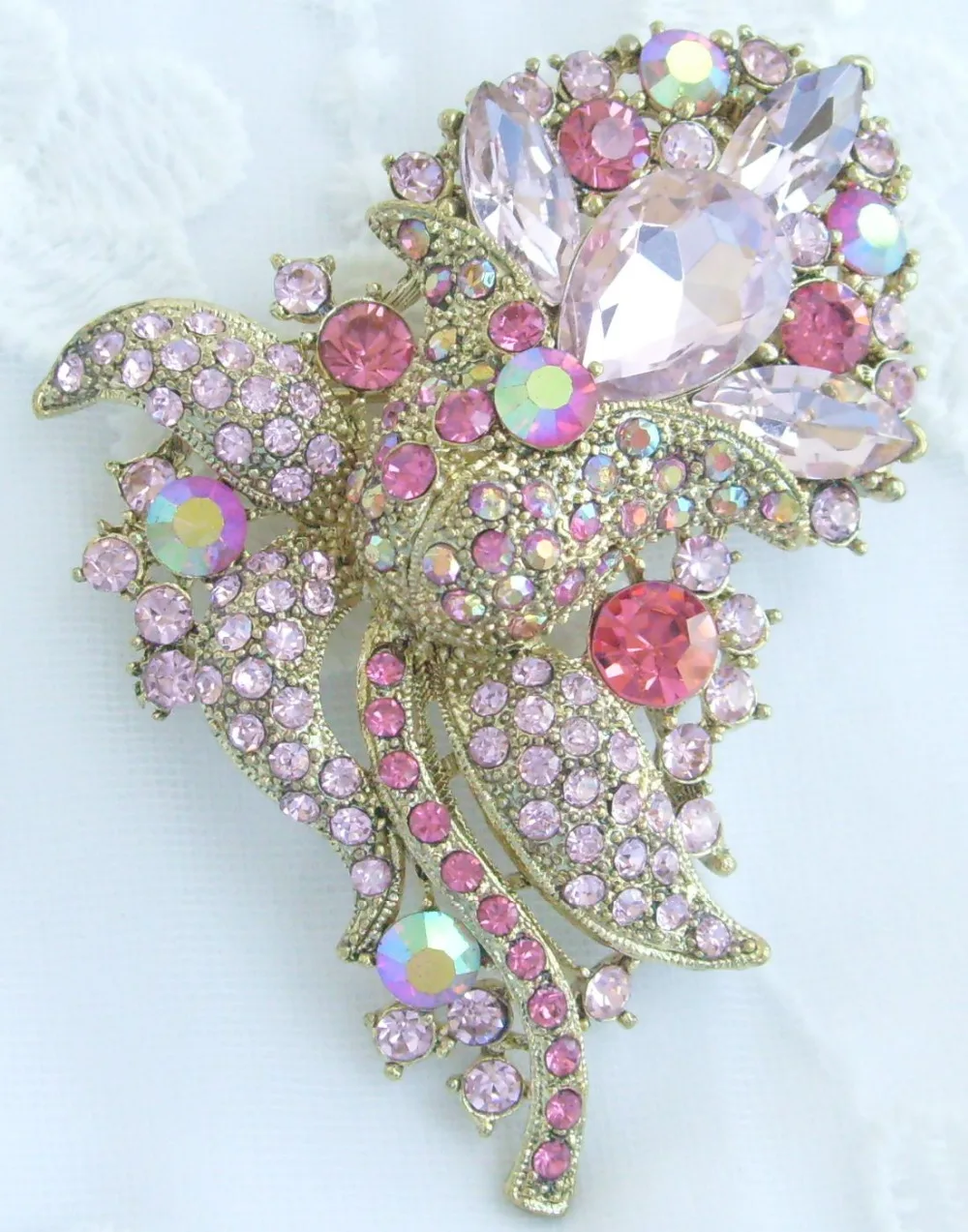 Красивая роза цветок Брошь Pin розовый горный хрусталь кристаллы EE04226C2a|flower brooch