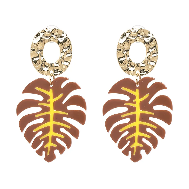 Wonafashion 11 Colors Resin Tropical Fronds Earrings Trendy Summer Jewelry Statement Leaf for Women | Украшения и аксессуары
