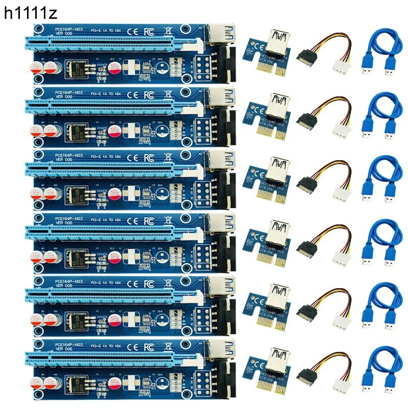 6 шт. расширитель PCI E Express плата расширения PCIE 1x к 16x USB3.0 SATA 4Pin IDE Molex Power для майнинга