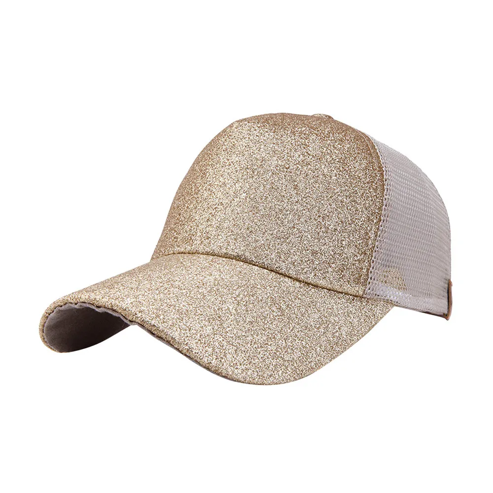 Женский хвостик Бейсболка Snapback хип хоп Блестки Блестящий грязный булочка Лето