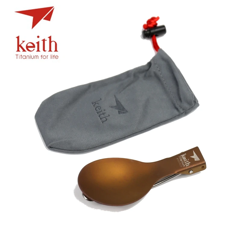 Складная ложка Keith из чистого титана для кемпинга, путешествий, Столовые Изделия для пикника, пешего туризма, удобная ложка из чистого титана, 18 г, Ti5702