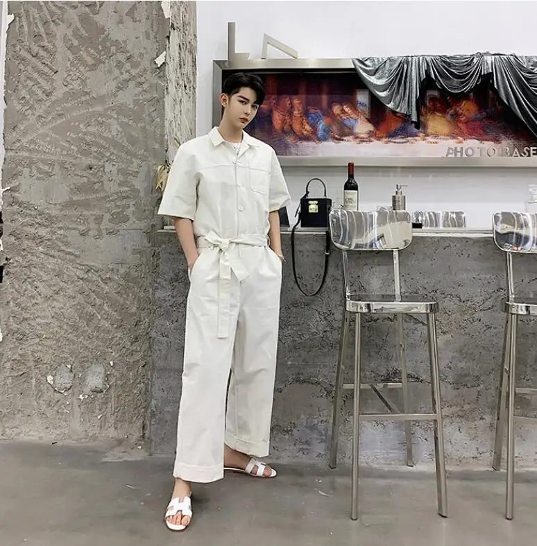 Short sleeve M-6XL! Летняя новая Корейская версия мужского свободного большого размера была тонкой оснастки с короткими рукавами комбинезон прямого силуэта - Цвет: Short sleeve