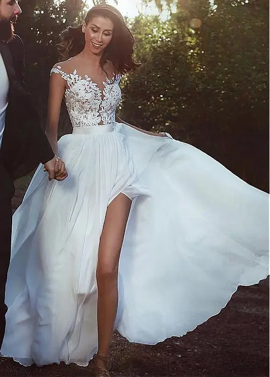 Прозрачное Vestido De Noiva 2019 мусульманское свадебное платье ТРАПЕЦИЕВИДНОЕ шифоновое