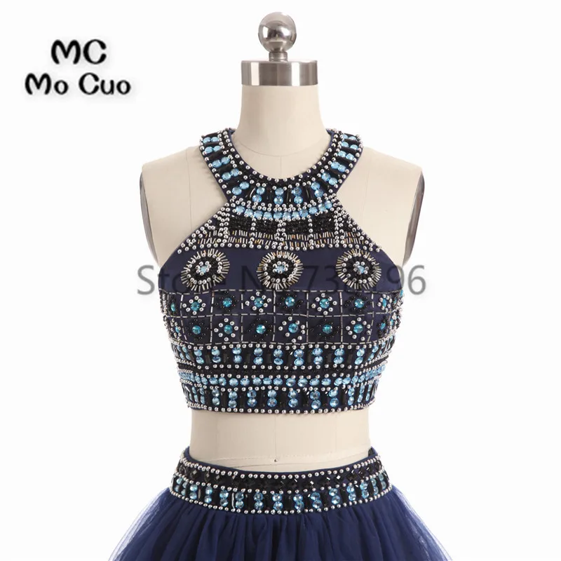 Платье для выпускного бала модное темно синее с кристаллами и бусинами|homecoming dresses