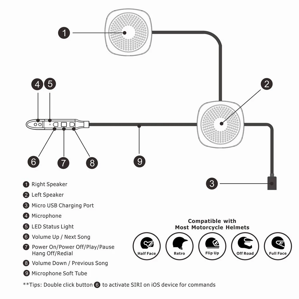 Bluetooth-гарнитура без косточек для мотоциклетного шлема колонка с губчатым