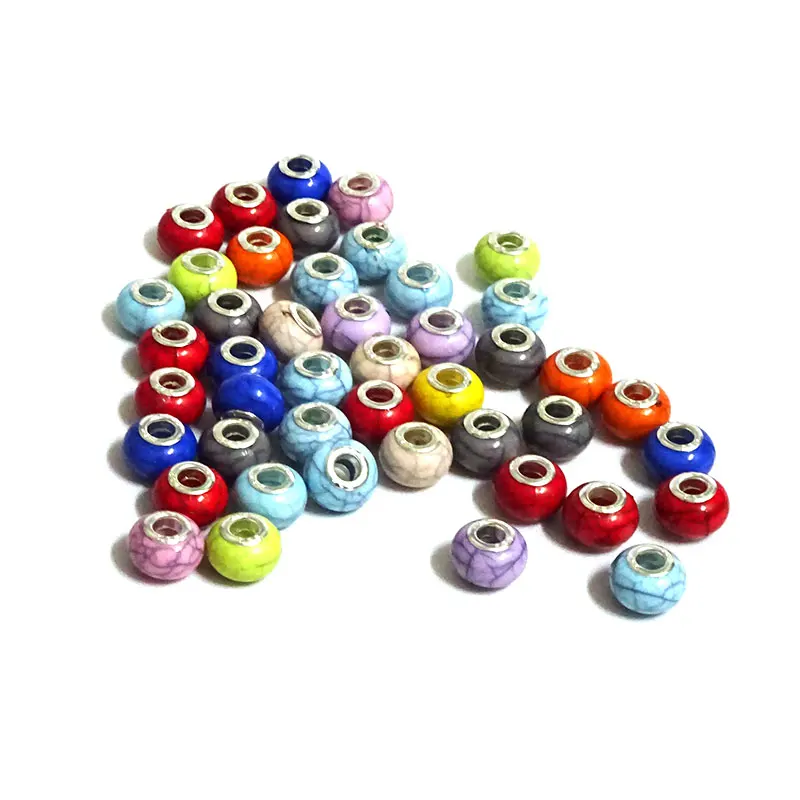13mm Acrylic Charm European Beads Mixed Color Perles Big Hole Charms Fitting For Bracelet Jewelry Material 100 pcs AB-1 | Украшения и
