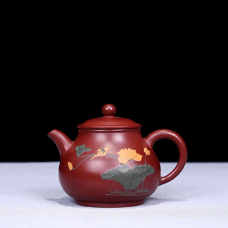 

purple clay pot genuine hand-made raw ore Dahongpao mud painting sketch small capacity Panhu Kungfu Teapot Tea Set