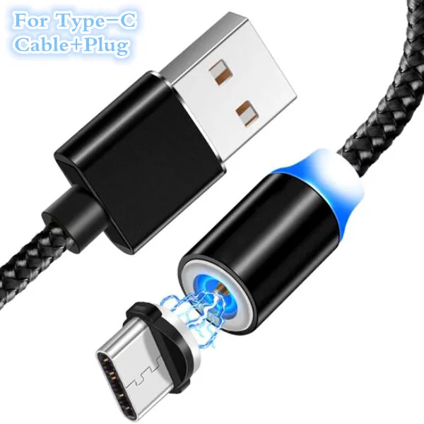 For Type c black Магнитный кабель Micro USB для iPhone 6 7 8 X Xiaomi Android кабель Micro USB Магнитная Зарядка для samsung S9 type C зарядный провод - Тип штекера: For Type c black