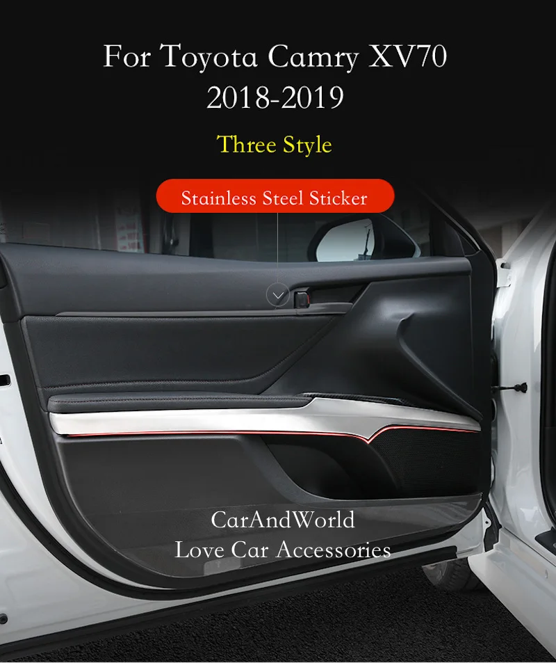 Внутренняя дверная панель подлокотника из нержавеющей стали для Toyota Camry XV70 автомолдинг аксессуары