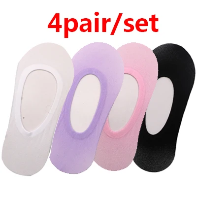 4pair 1/3/4/5 пар однотонные женские ботильоны дышащие низкие носки бесшовные следы Тапочки женские носки-невидимки, не скользящие носки-следки носки - Цвет: 4pair