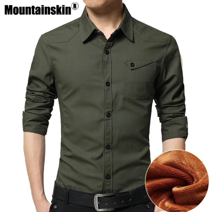 Мужская хлопковая рубашка Mountainskin однотонная Повседневная флисовая цвета хаки в