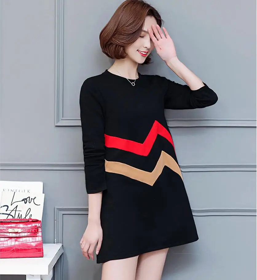 2017 Весна Осень Женская Мода Свободные Полосы Ситец Dress Повседневная Длинные