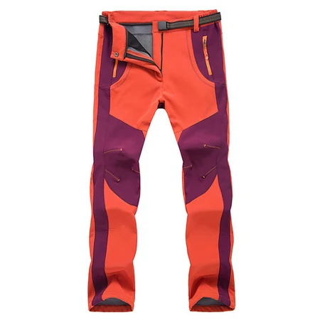 women orange LoClimb мужские и женские зимние походные брюки для кемпинга, спорта на открытом воздухе, теплые флисовые брюки, треккинговые водонепроницаемые лыжные брюки, AM110 - Цвет: women orange