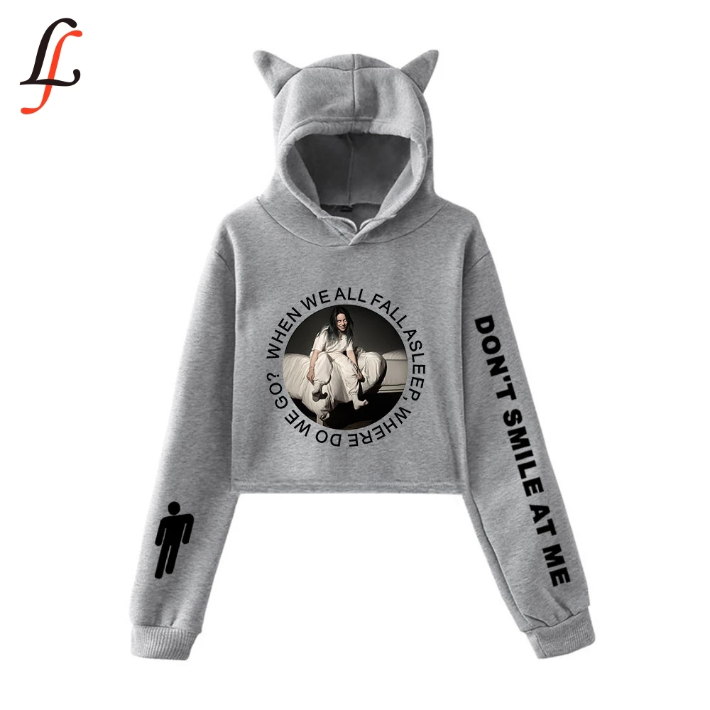 Женский свитер с кошачьими ушками Billieeilish модный короткий кошачий Топ хит