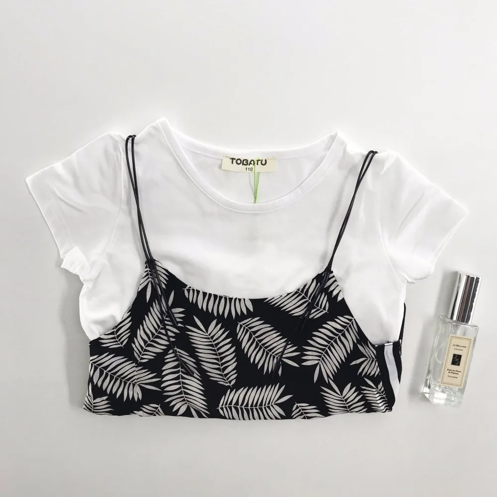 OHAYO Girls Europe and America College Street Style Cotton Feather Pattern T-Shirt Black Dress Girl | Детская одежда и обувь
