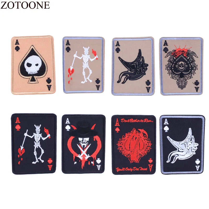 

ZOTOONE Embroidered Poker Patches Applications For Clothes Backpack Decoration Applique Iron On Skull Punk Patch Fabric Stickers
