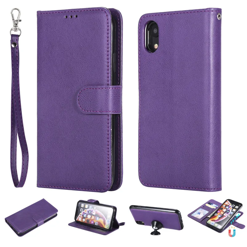 

Leather Case For iPhone XR Wallet Flip Stand Strong Magnet Business Mobile Phone Cases Cover Decathable Two in one