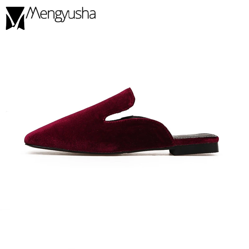 С квадратным носком бархатные Mules женские фирменные ботинки Весна-осень новые