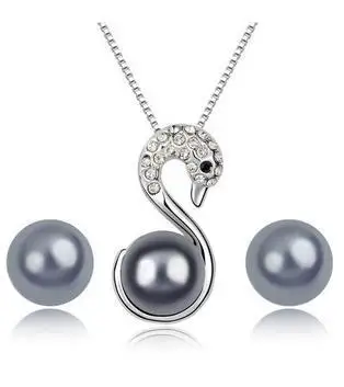 Модные Австрийские кристаллы лебедь жемчужные ожерелья серьги набор ювелирные