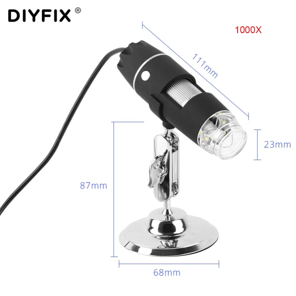 DIYFIX электронный 8 LED 1000X/500X USB цифровой микроскоп Эндоскоп камера зум Лупа с
