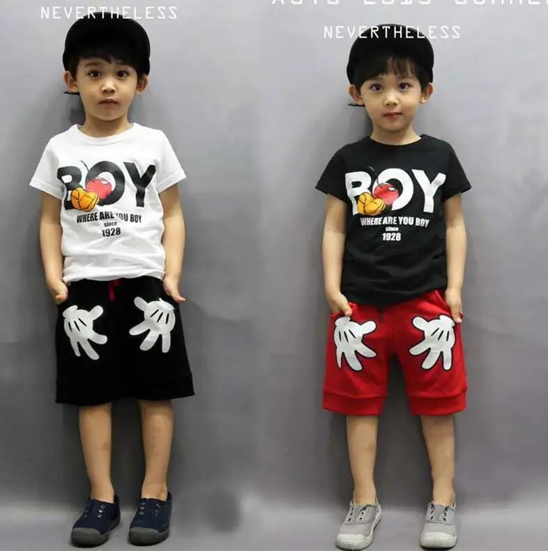 Летняя одежда для мальчиков костюм Детская футболка с короткими рукавами + шорты
