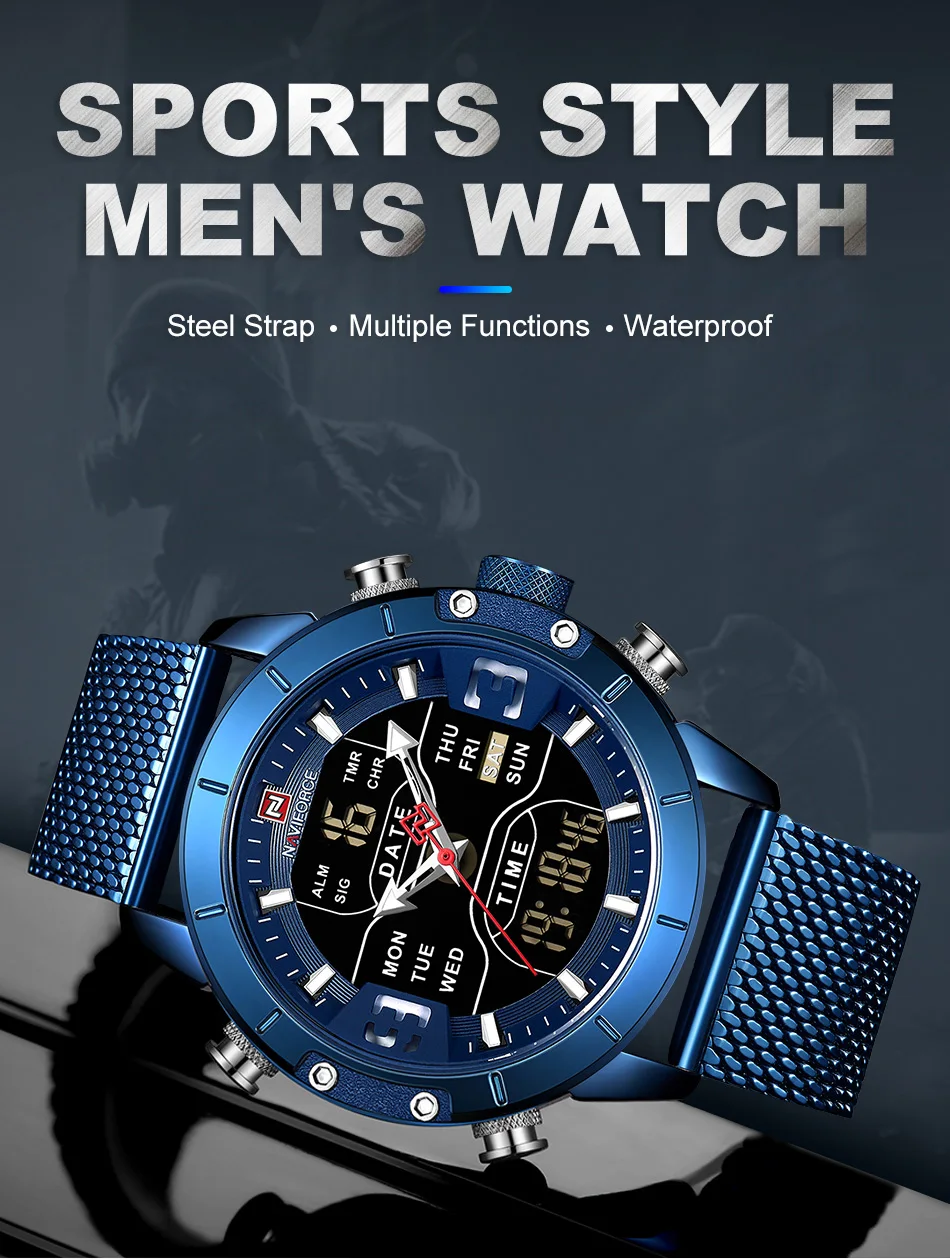 Relogio Masculino NAVIFORCE мужские часы Топ люксовый бренд Мужские Военные Спортивные кварцевые наручные часы из нержавеющей стали светодиодный цифровые часы