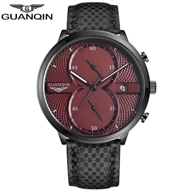 black black brown Guanqin мужские часы Топ бренд класса люкс модные часы с хронографом Мужские кварцевые наручные часы для мужчин часы relogio masculino - Цвет: black black brown