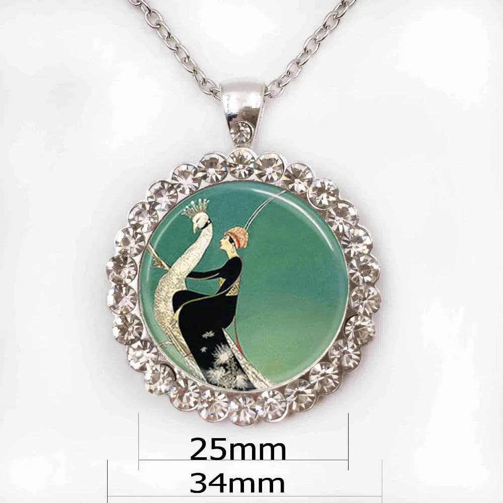 Art Deco Jewelry Woman on White Peacock Green Necklace Pendant | Украшения и аксессуары