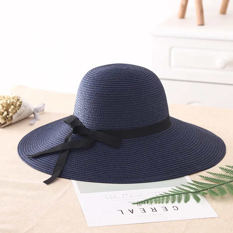 2018summer straw hat women big wide brim beach hat sun hat foldable sun block UV protection panama hat bone images - 6