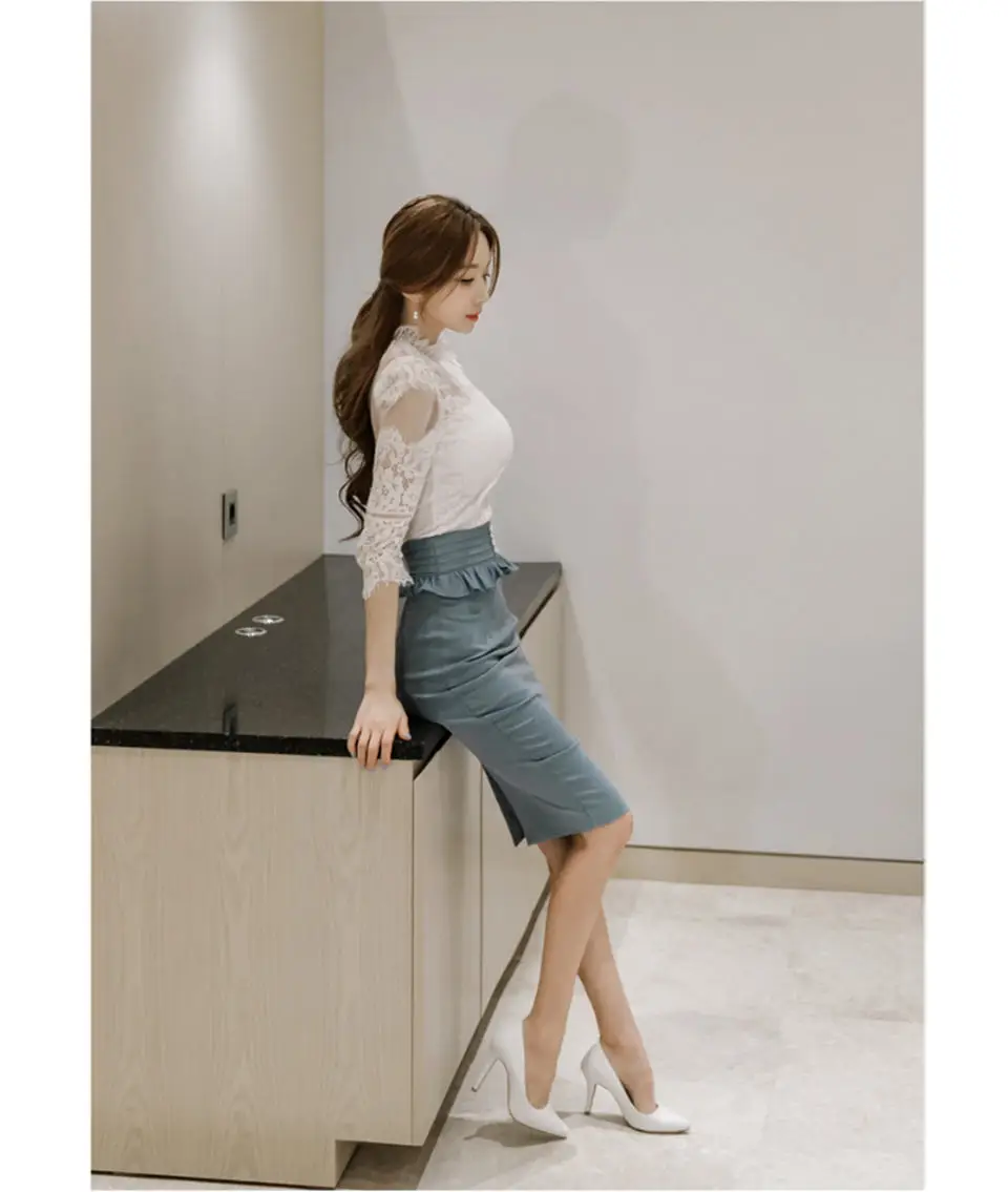 [DOYOLUYA] Новое поступление 2017 элегантная белая кружевная блузка с юбки Карандаш
