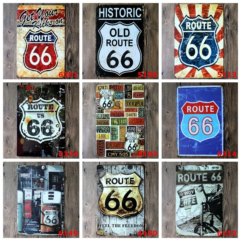 Металлическая табличка в винтажном стиле Black OLD ROUTE 66 американская настенная