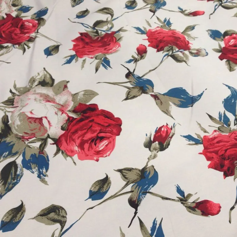 Ткань хлопковая сатиновая с принтом &quotкрасные розы&quot 100*140 см - купить по