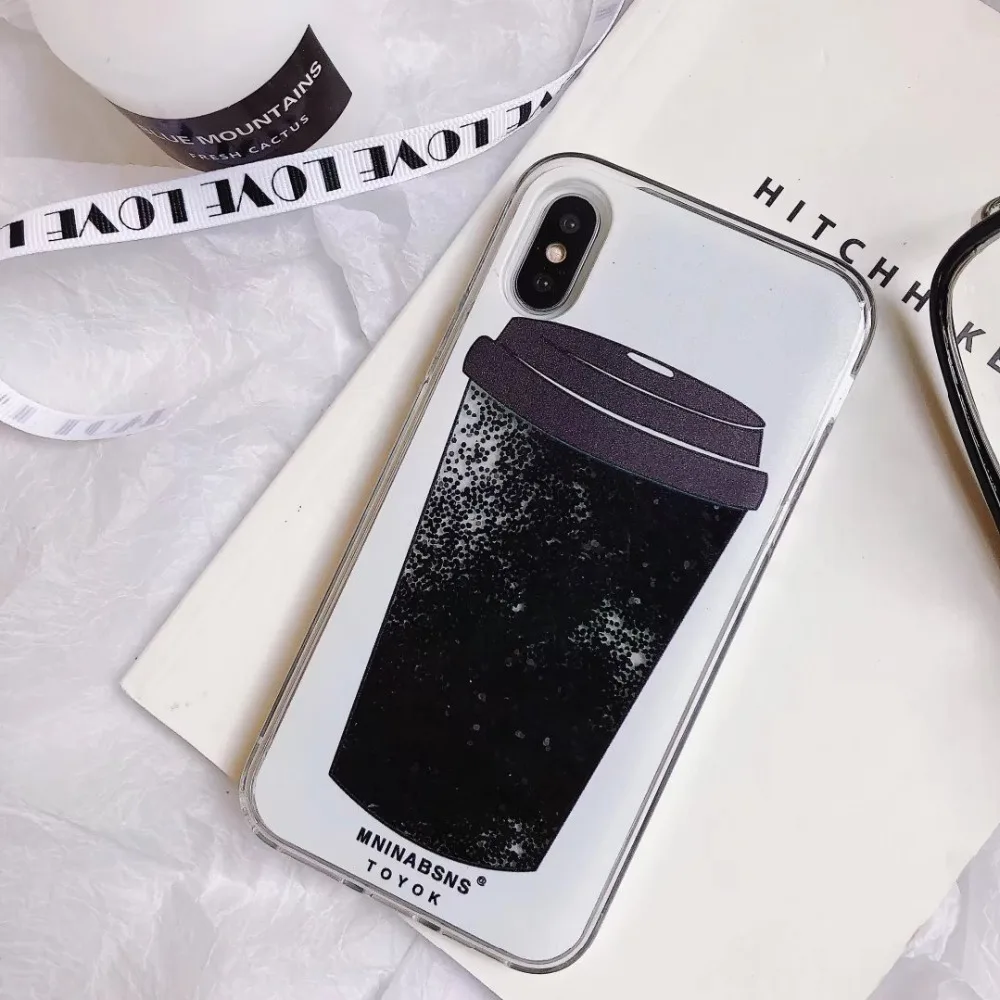 Кофейная чашка черный бриллиант светлый блестящий чехол для iphone X 8 7 6 S Plus