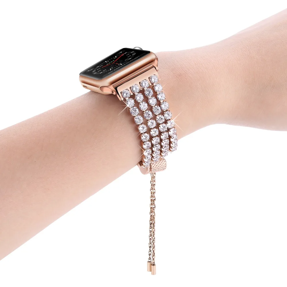 Роскошный женский ювелирный браслет для Apple Watch, ремешок 38 мм, 40 мм, 42 мм, 44 мм, женские вечерние бриллиантовые часы, ремешок для Apple Series 1/2/3/4/5
