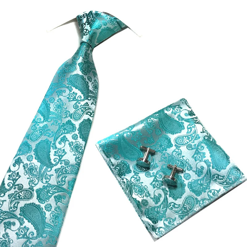 New Paisley Mens Ties Pocket Square and Cufflinks for Wedding Business Suits Fashion Corbatast Floral 3pcs/set | Аксессуары для