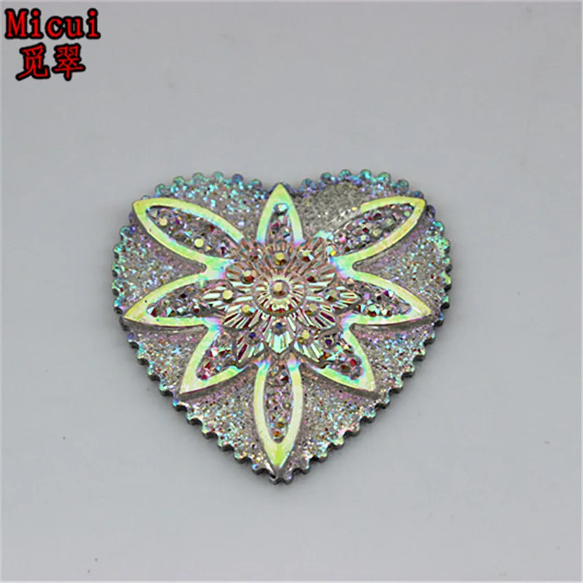 Micui 20pcs 30mm AB Color Resin Rhinestones Flat Back Heart Gems Button For Clothes Dress Crafts Garment decoration ZZ529 | Дом и сад