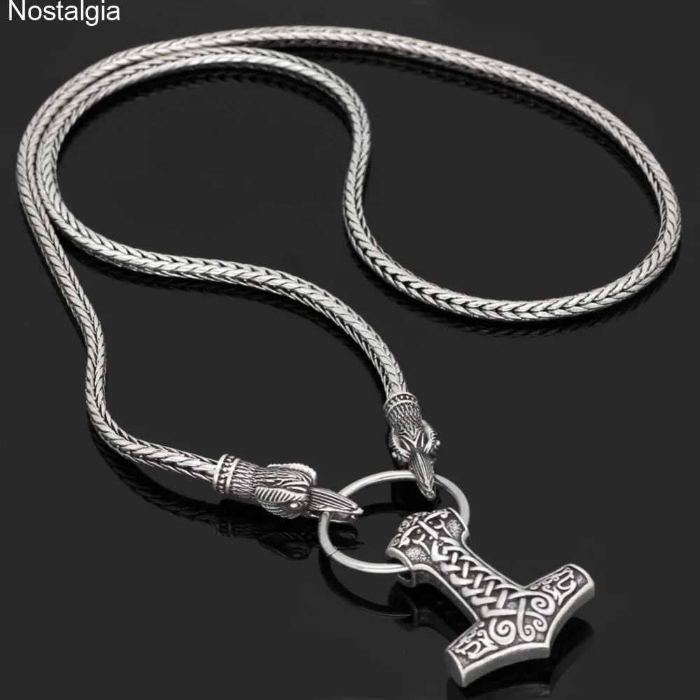 Ностальгия Odin Mjolnir ювелирные изделия в стиле викингов Ворон голова Тор молоток кожа длинные славянские бусы Wicca Pagan талисманы-подвески