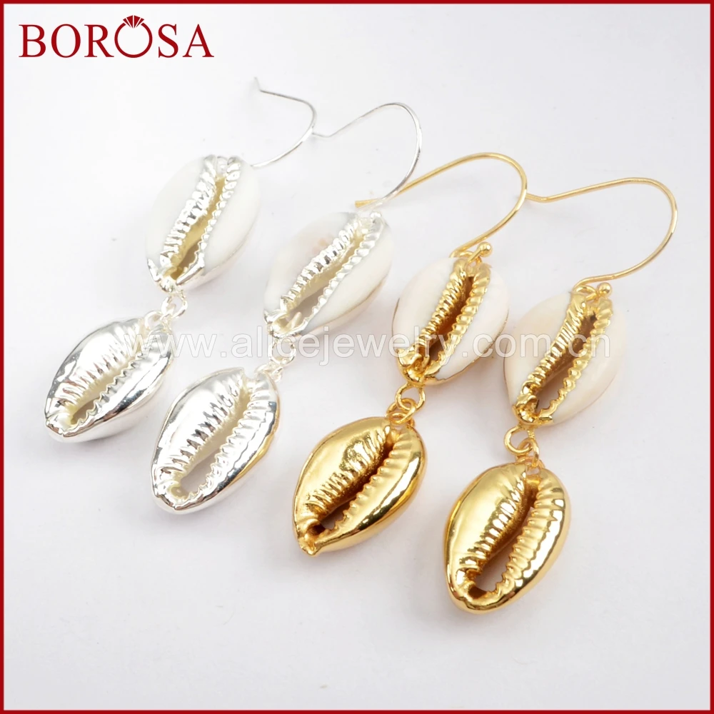 BOROSA 5 пар золотистого цвета Двойные серьги в виде раковины Cowrie ювелирные изделия