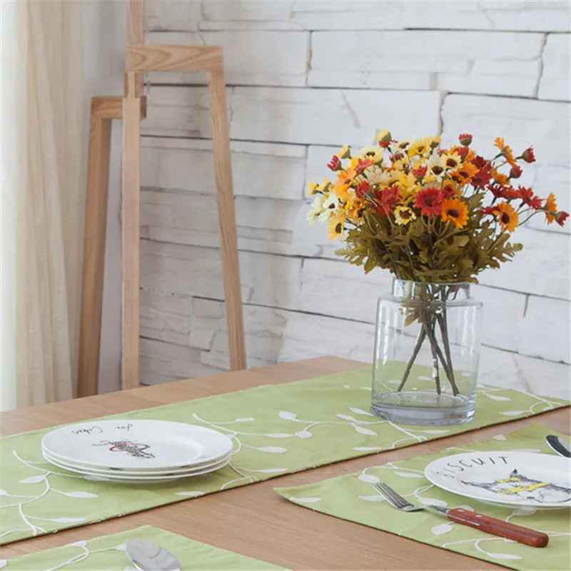 Бесплатная доставка зеленая вышитая скатерть из листьев винограда хлопка