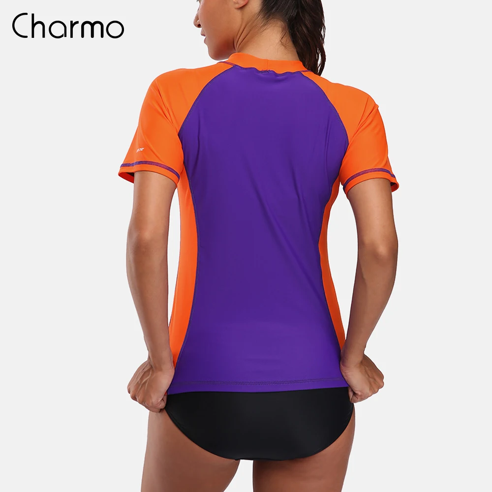 Женские рубашки Charmo с коротким рукавом топ для серфинга UPF 50 + рубашка бега езды на