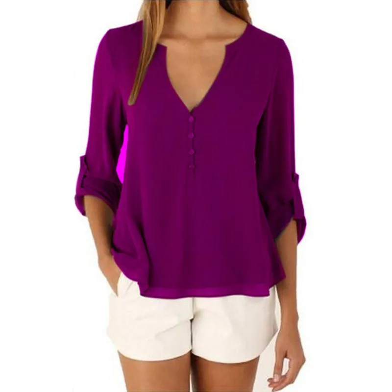 Purple Jocoo Jolee модная женская блузка для женщин размера плюс 5XL шифоновая блузка с длинным рукавом элегантные женские свободные топы шикарная женская одежда - Цвет: Purple