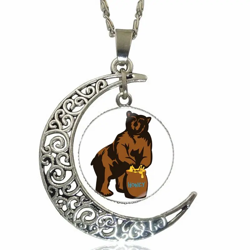 For Woman Vintage Statement Bear Honeypot Fashion Necklaces &amp Pendants Necklace With Crescent Moon Glass | Украшения и