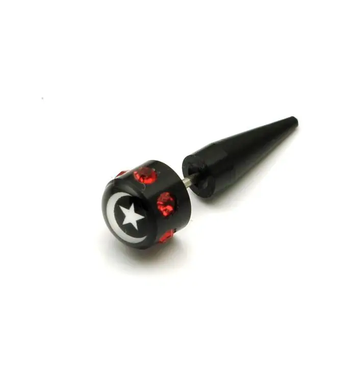 Moon and stars pattern black acrylic titanium stud earring needle boys Men male punk plastic 2193 | Украшения и аксессуары